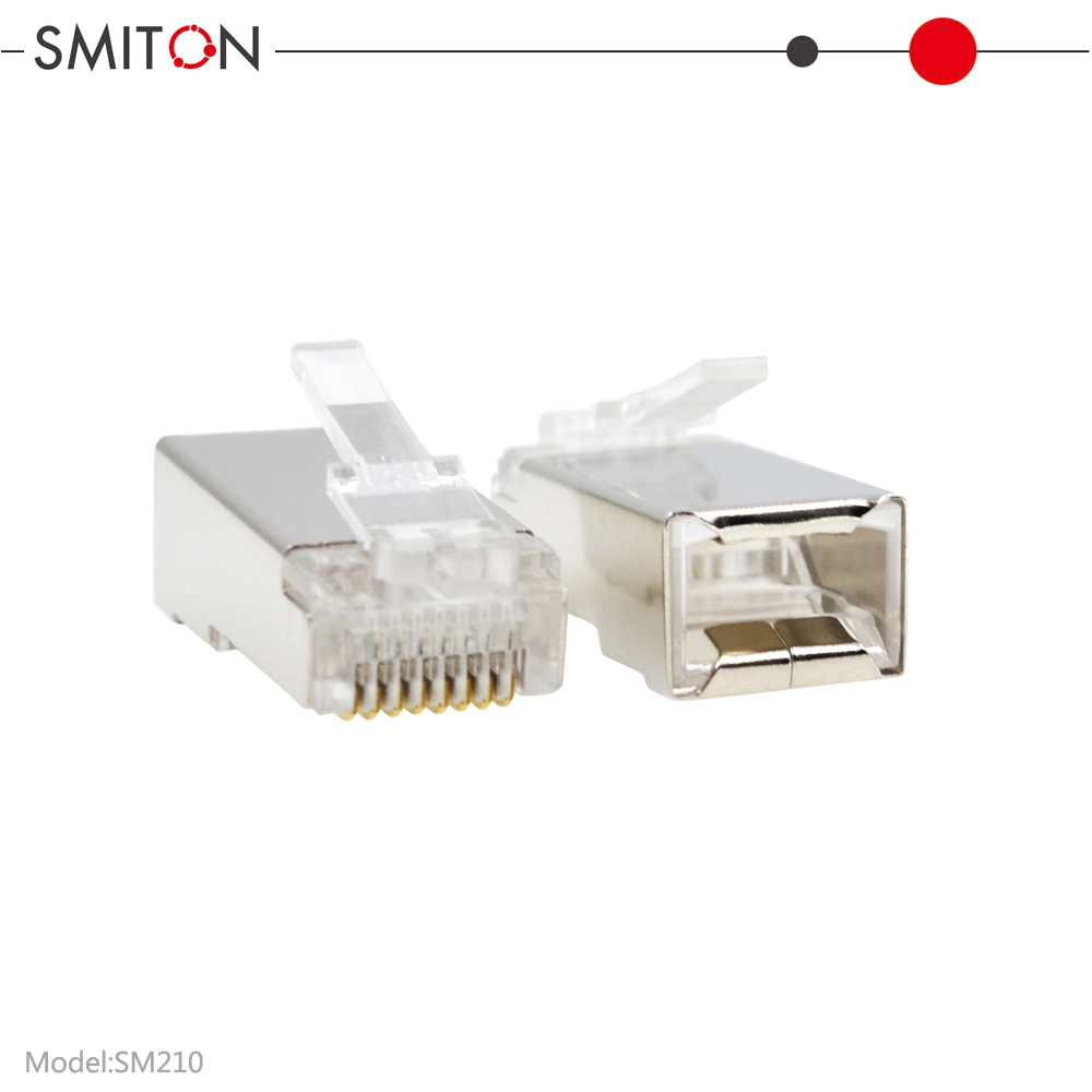 RJ45 Shielded Gold-Plated Male Connector Cat5 Cat5e Modular Plug for Solid Ethernet Cable