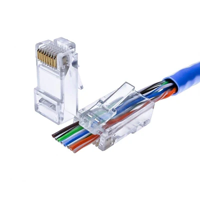 RJ45 8p8c CAT6 Connector End Pass Through 3 Prong Ethernet Modular Plug